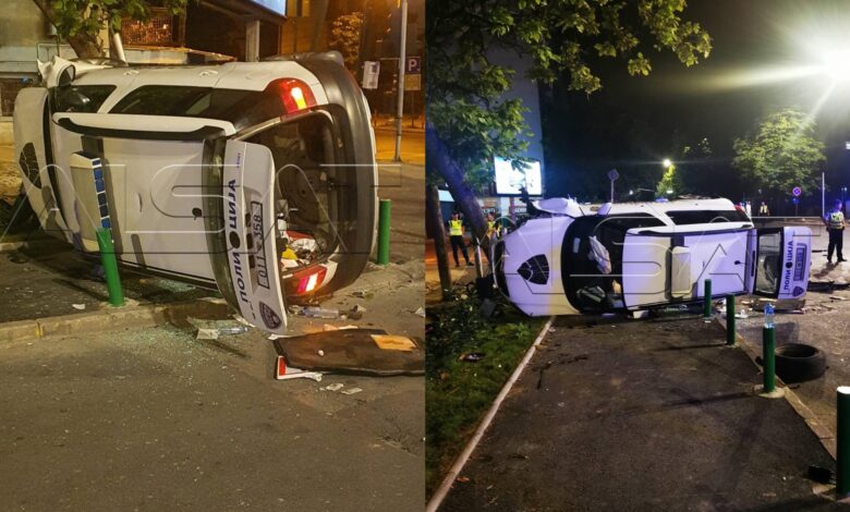ВОНРЕДНА ВЕСТ: Полициски автомобил рано утрово се преврте во Скопје (ФОТО)