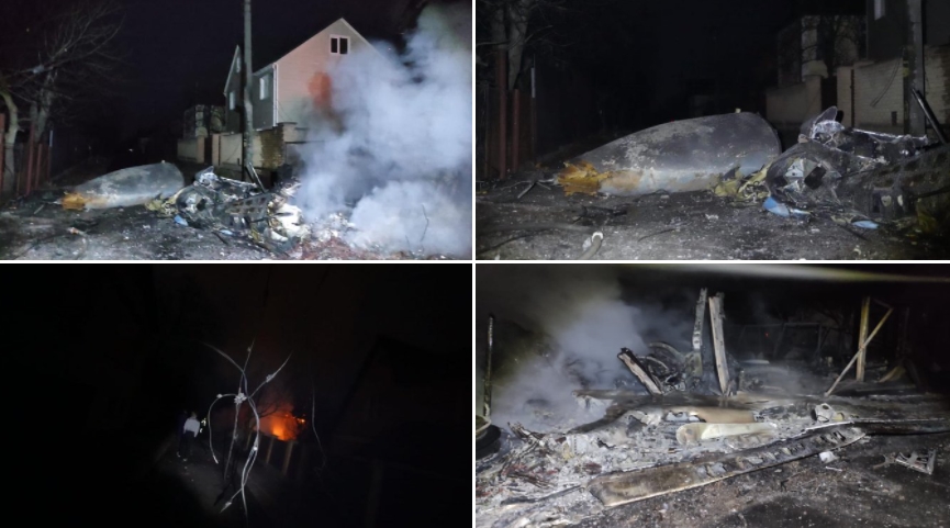 ФОТО: Соборен украински Сухој Су-27 над Киев, паднатите делови запалија двокатна куќа