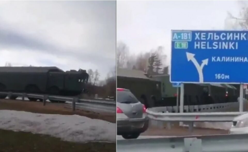 ВИДЕО: Колона руски воени возила снимена на пат кон финската граница