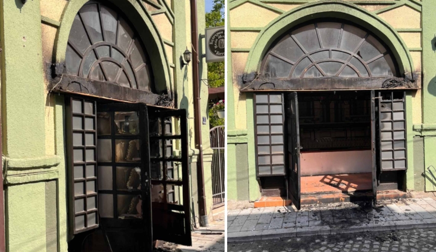 НАЈНОВА ВЕСТ: Утринава запален влезот на културниот центар „Ванчо Михајлов“ во Битола (ФОТО)