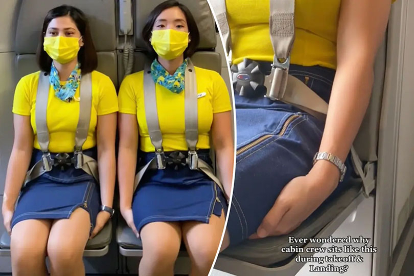 ВИДЕО: Зошто при полетување и слетување стјуардесите седат на дланките?