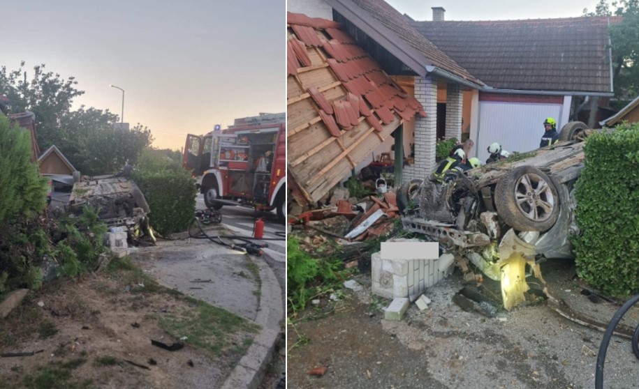 ПРВИ ФОТОГРАФИИ: Возачот извлечен, автомобил рано утрово во 5:30 часот влета во двор од куќа во Хрватска