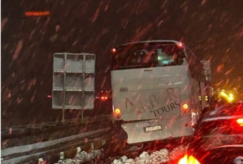 ПРВИ ФОТОГРАФИИ ОД ЛИЦЕ МЕСТО: Македонски автобус вечерва се излизга од автопат и удри во банкина во Србија