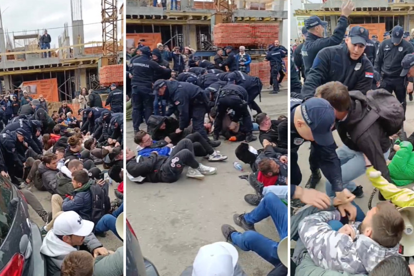 ХАОС ВО СРБИЈА: Студенти легнаа на патот за да ги спречат автобусите на Вучиќ, полицијата ги “расфрли како партали” (ВИДЕО)