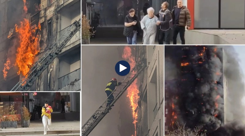 ВИДЕО: Снимките кои доаѓаат се застрашувачки – гори цела зграда пред болницата „Мајка Тереза“ во Тирана